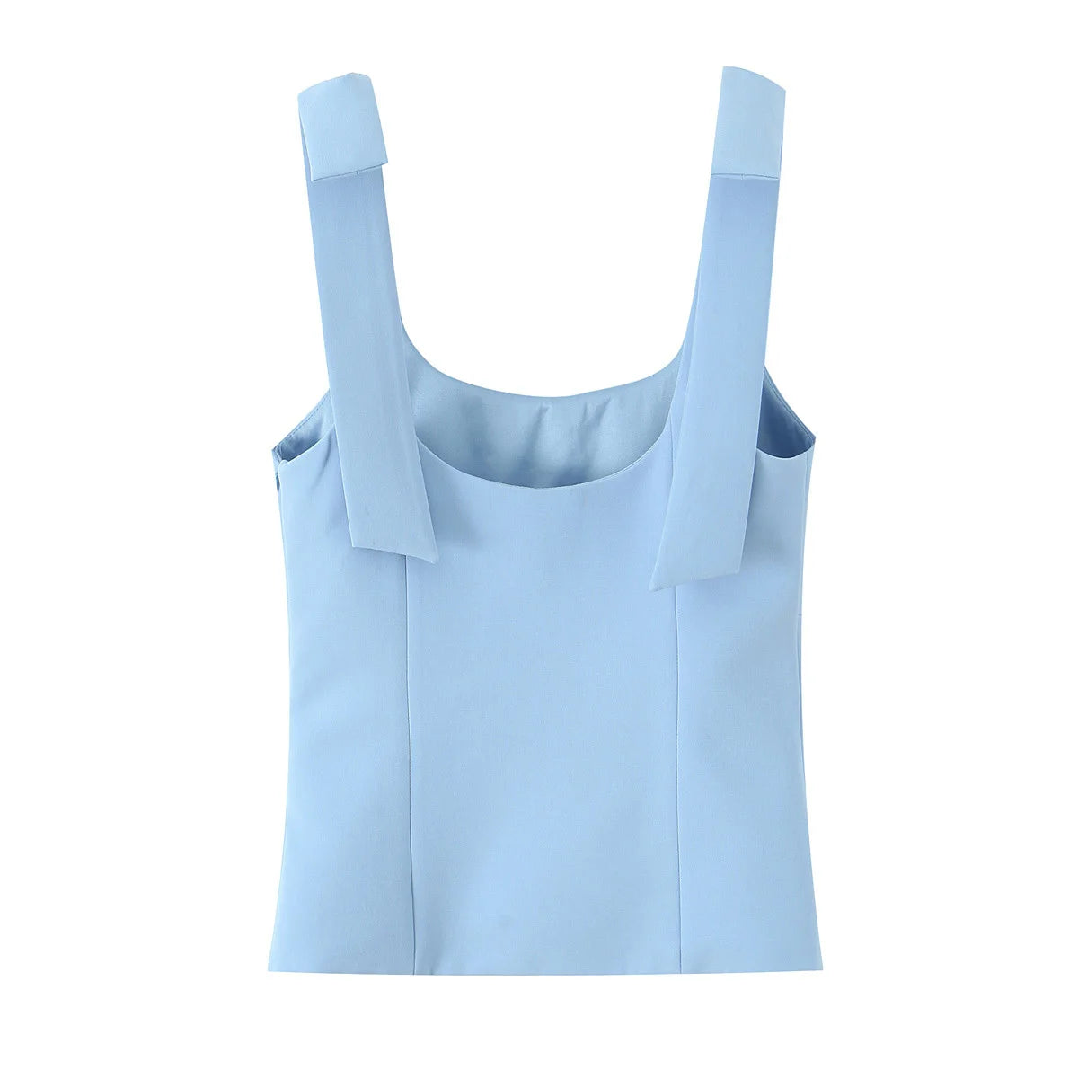TRAFZA Summer Woman Elegant High Street Solid Side Zipper Slim Tops Women's Chic Sexy Sleeveless Bow Square Collar Sling Top