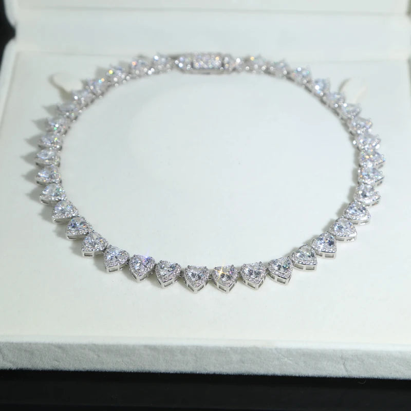 2025 Iced Out Bling 5A Cubic Zirconia Heart CZ Cluster Necklace For Women Girlfriend Lover Halo CZ Tennis Chain Choker Necklace