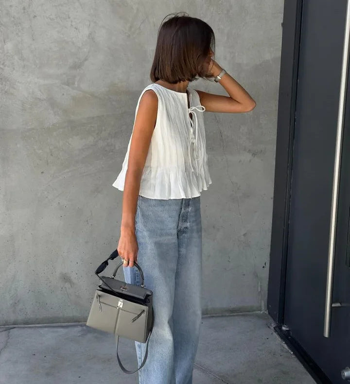 Tossy White Bandage Ribbed Tank Top Shirts For Women Hollow Out Sleeveless Slim Summer Fashion Vest Women's Lace-Up Vest Y2k Top