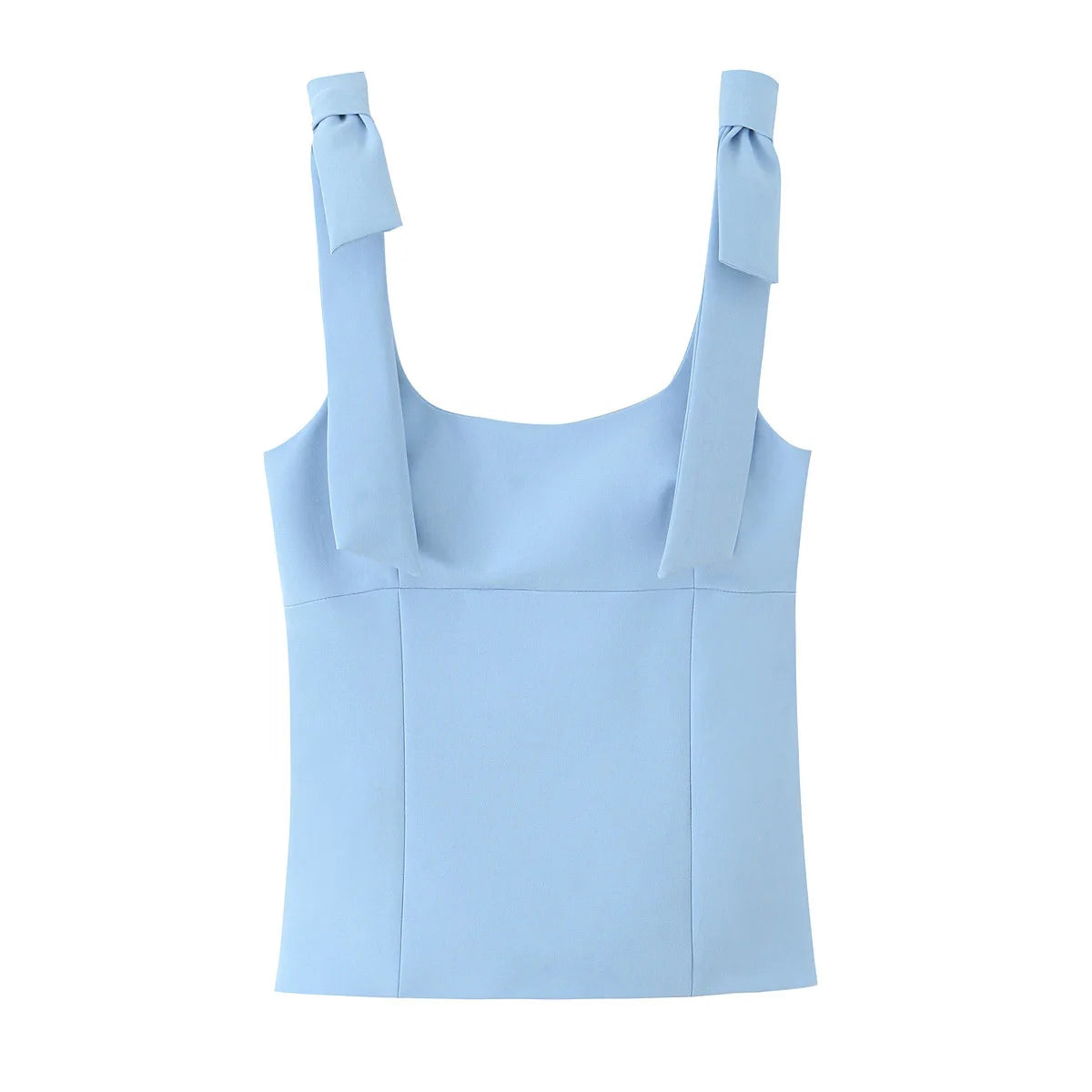 TRAFZA Summer Woman Elegant High Street Solid Side Zipper Slim Tops Women's Chic Sexy Sleeveless Bow Square Collar Sling Top