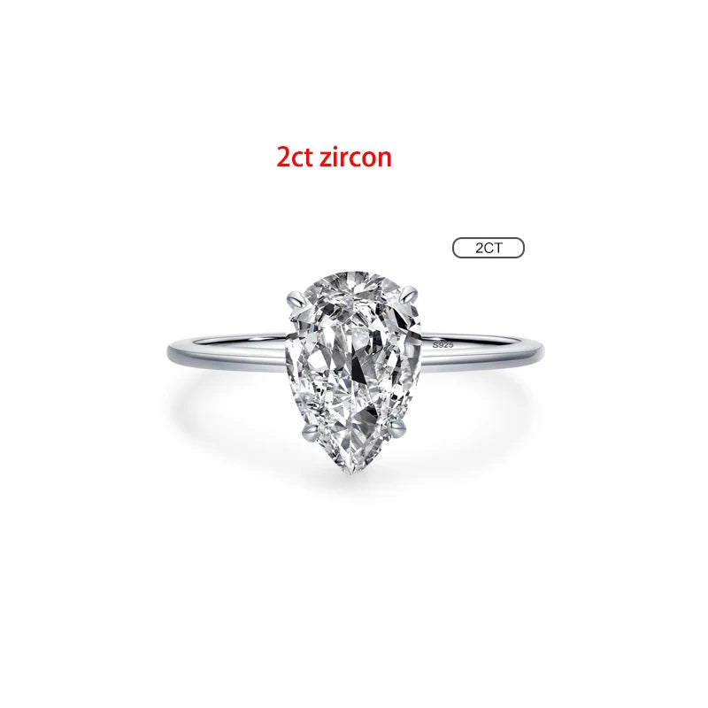 TFGLBU D VVS1 Pear Moissanite Ring for Women GRA Certified Lab Diamond Solid S925 Silver Plated 18k Dainty Wedding Ring Jewelry