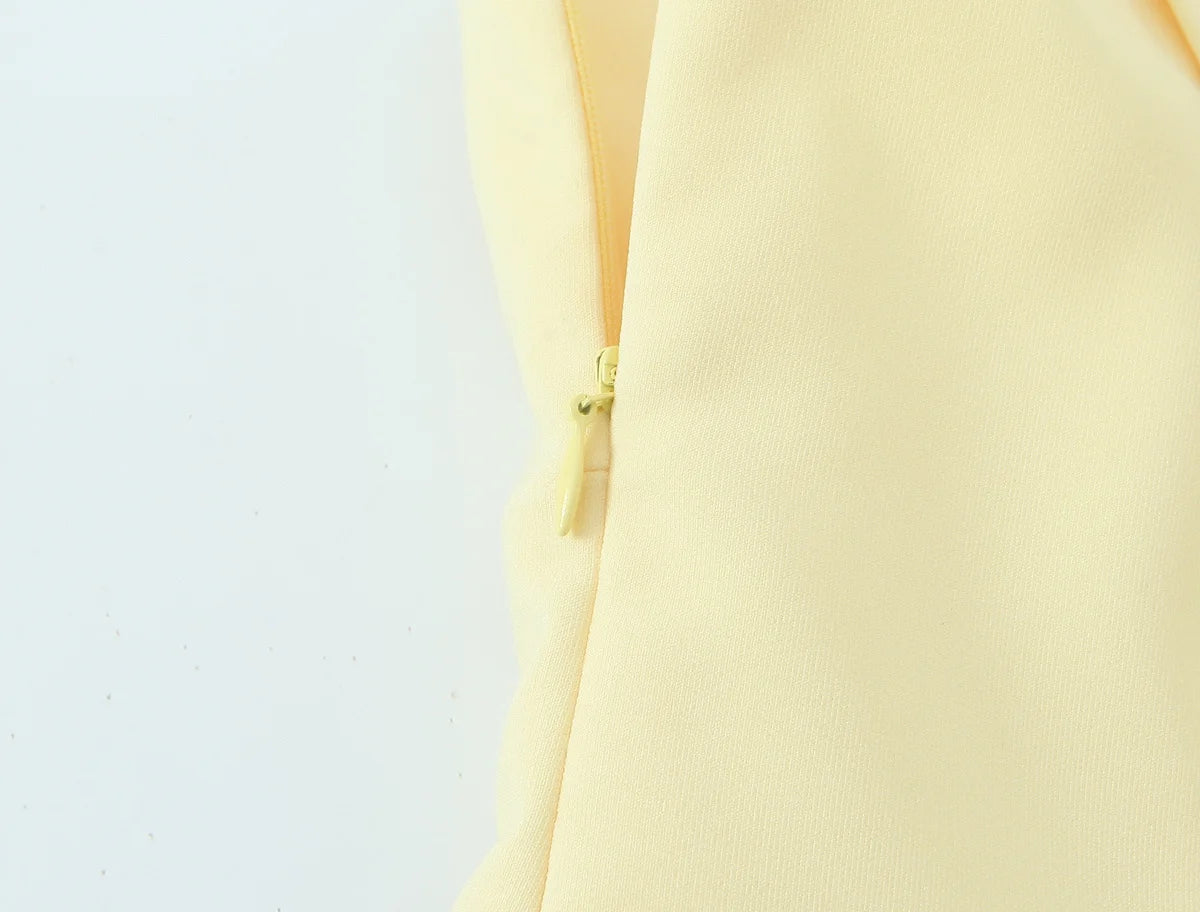 TRAFZA Summer Woman Elegant High Street Solid Side Zipper Slim Tops Women's Chic Sexy Sleeveless Bow Square Collar Sling Top