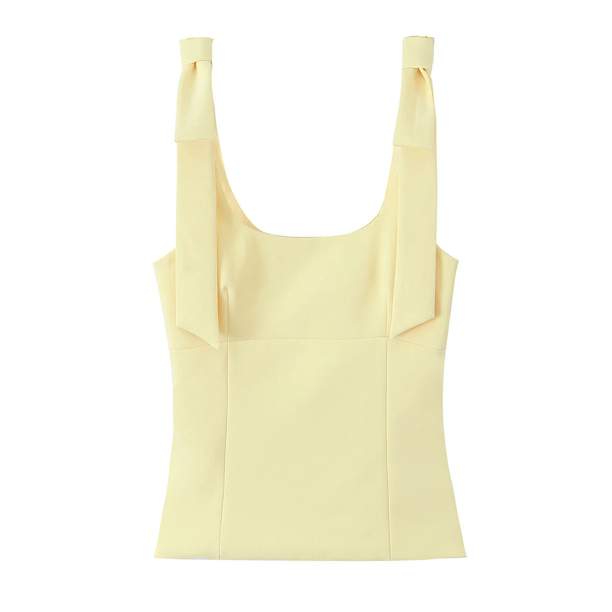 TRAFZA Summer Woman Elegant High Street Solid Side Zipper Slim Tops Women's Chic Sexy Sleeveless Bow Square Collar Sling Top