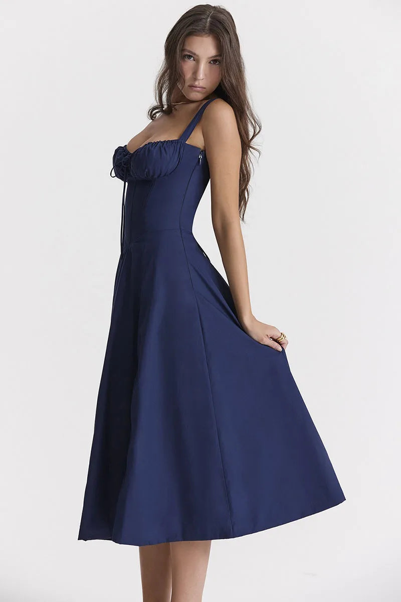 Luxury new temperament solid color fashion high-end halter dress floral dress women