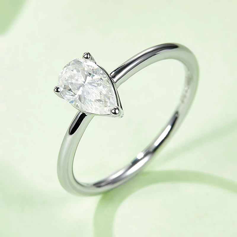 TFGLBU D VVS1 Pear Moissanite Ring for Women GRA Certified Lab Diamond Solid S925 Silver Plated 18k Dainty Wedding Ring Jewelry