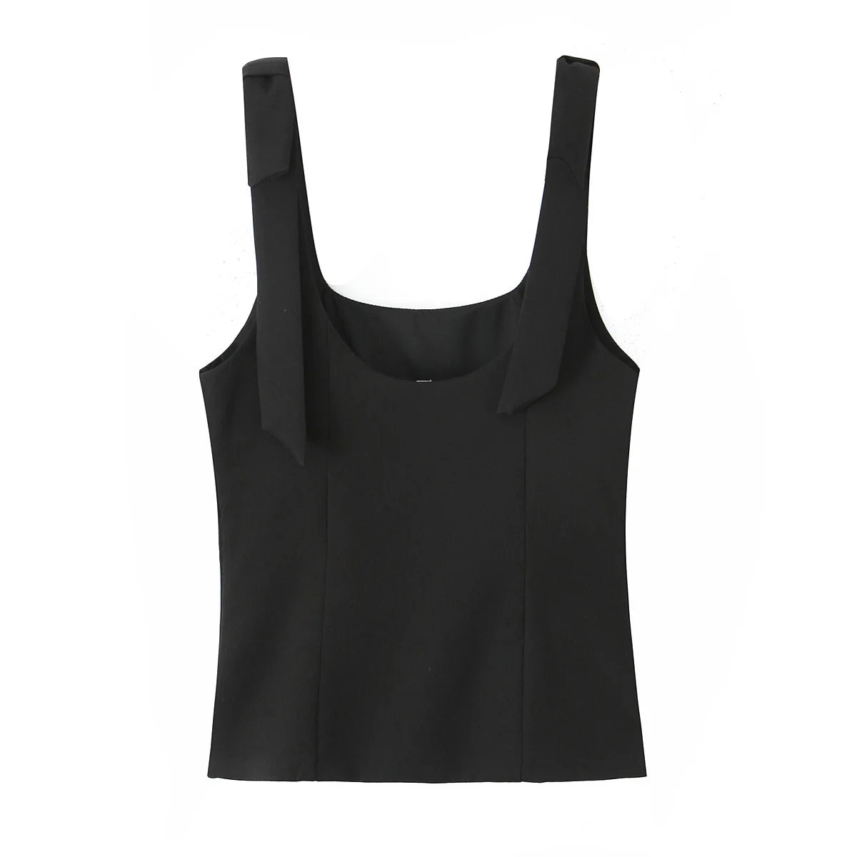 TRAFZA Summer Woman Elegant High Street Solid Side Zipper Slim Tops Women's Chic Sexy Sleeveless Bow Square Collar Sling Top
