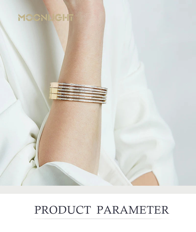 MOONLIGHT Fashion Cubic Zirconia Cuff Bangles for Women Trendy Titanium Steel Circular Classic Bracelet Female Jewelry Gift