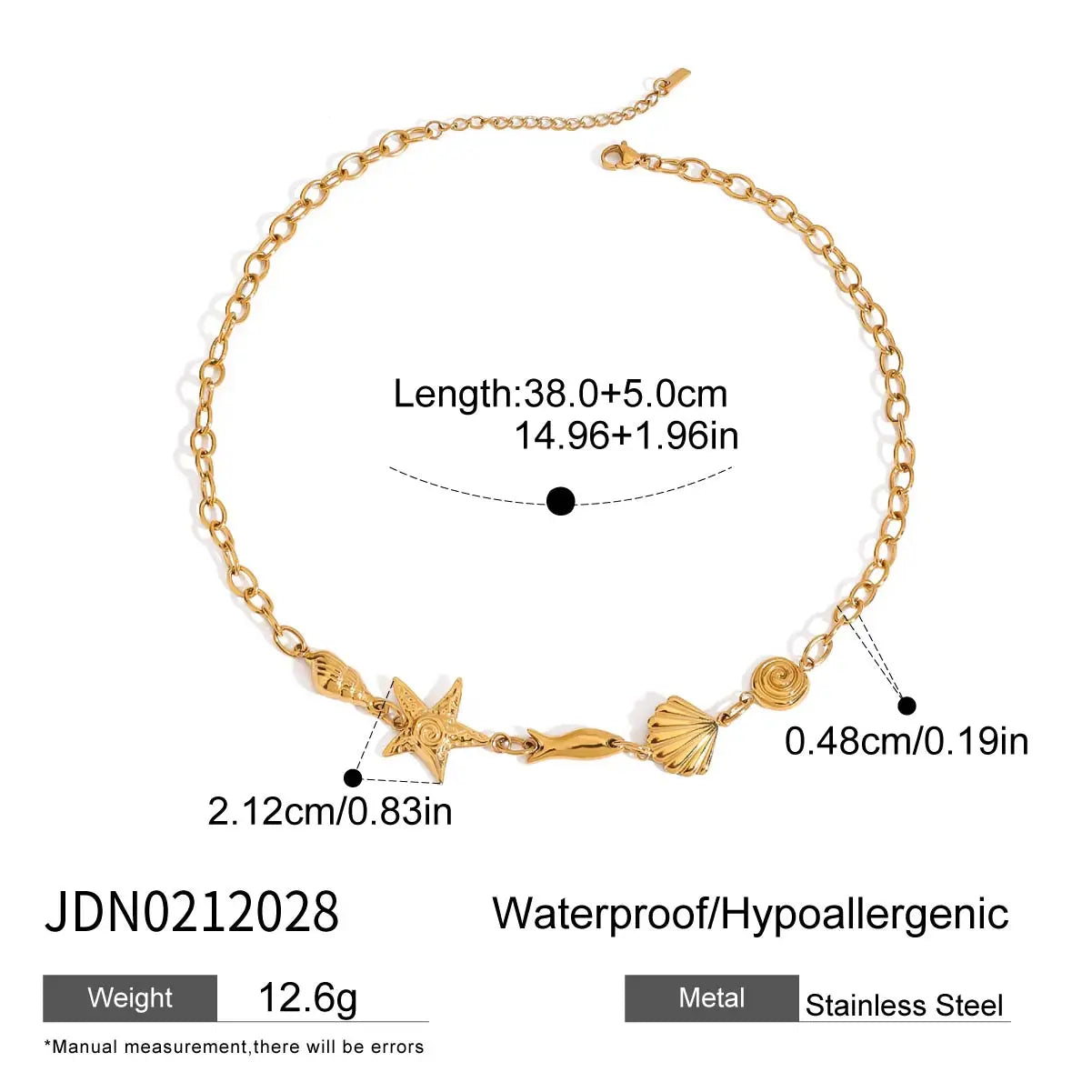Zora Summer Beach Women's Starfish Clavicle Necklace Ocean Elements 18K Gold-plated Stainless Steel Waterproof Jewelry