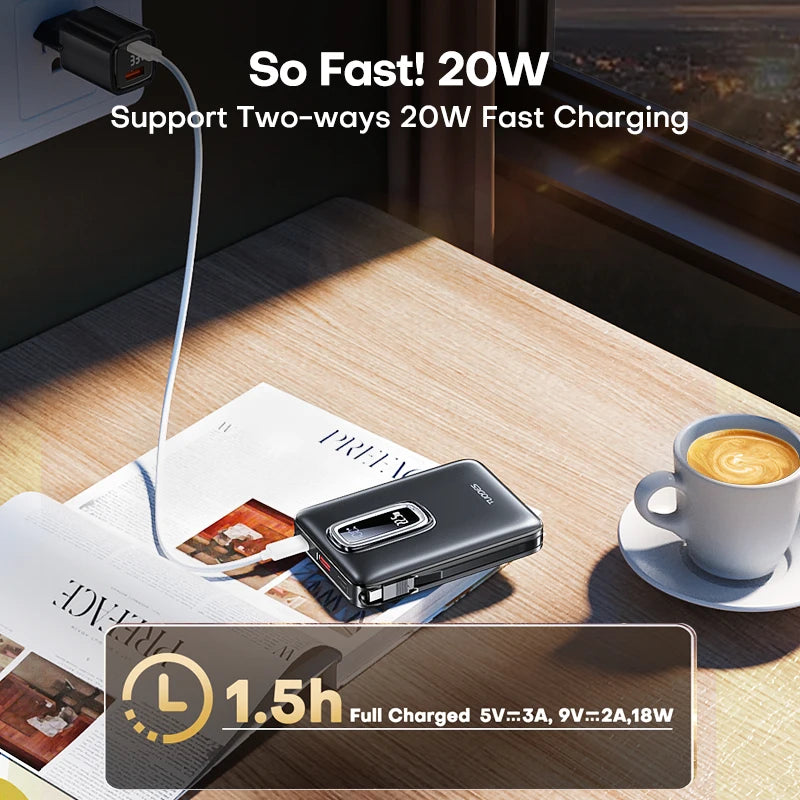 TUODES 22.5W 10000mAh Power Bank Wireless Magnetic Fast Charging Foldable Stand External Battery For iPhone 16 15 For Magsafe