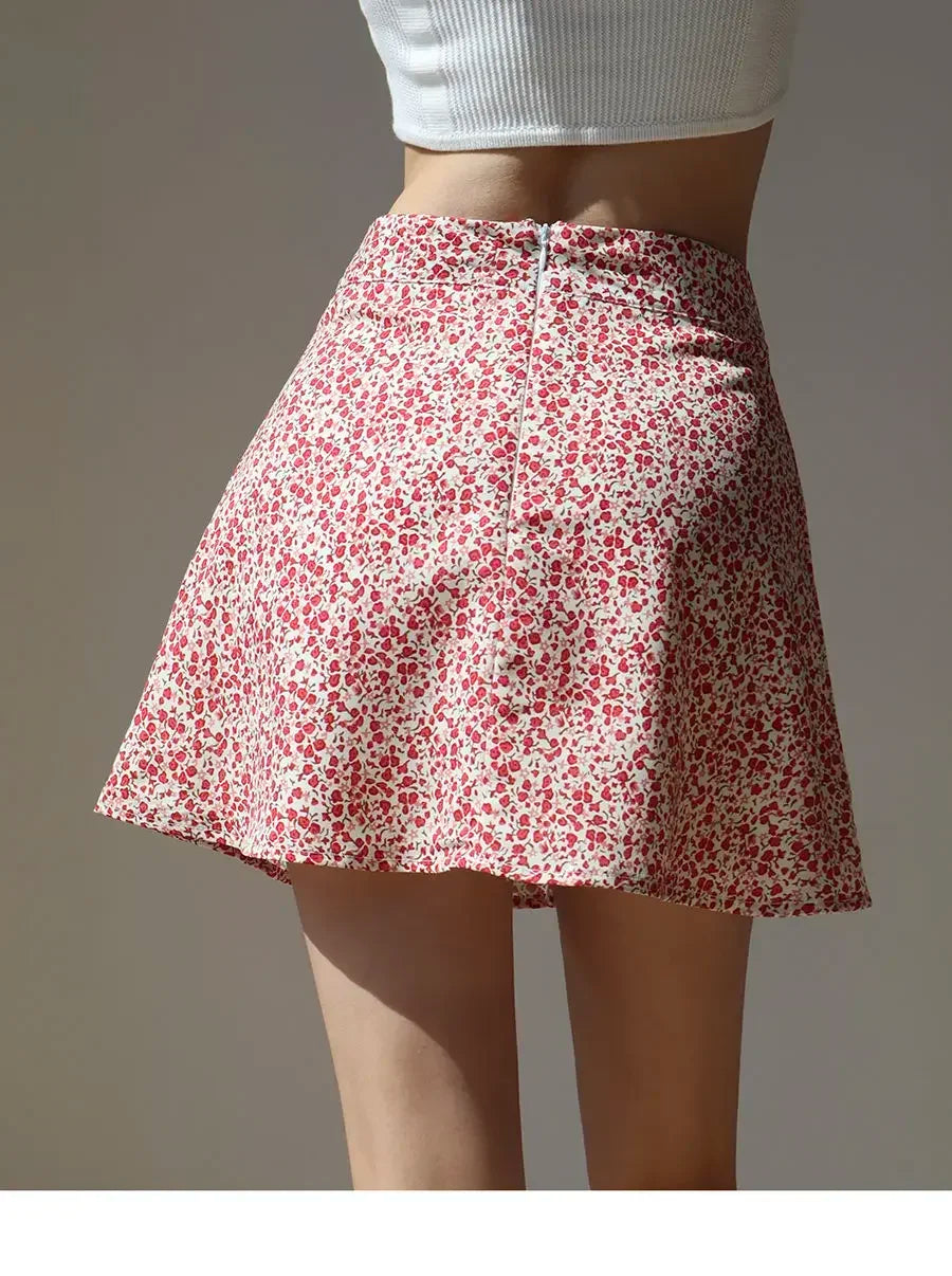 Retro French Girl Floral Skirt Summer Large Size High Waist Long Legs A-line Skirt Popular Vacation Short Skirt Umbrella Skirt