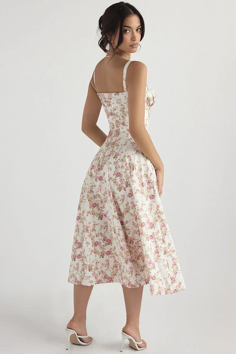 Luxury new temperament solid color fashion high-end halter dress floral dress women
