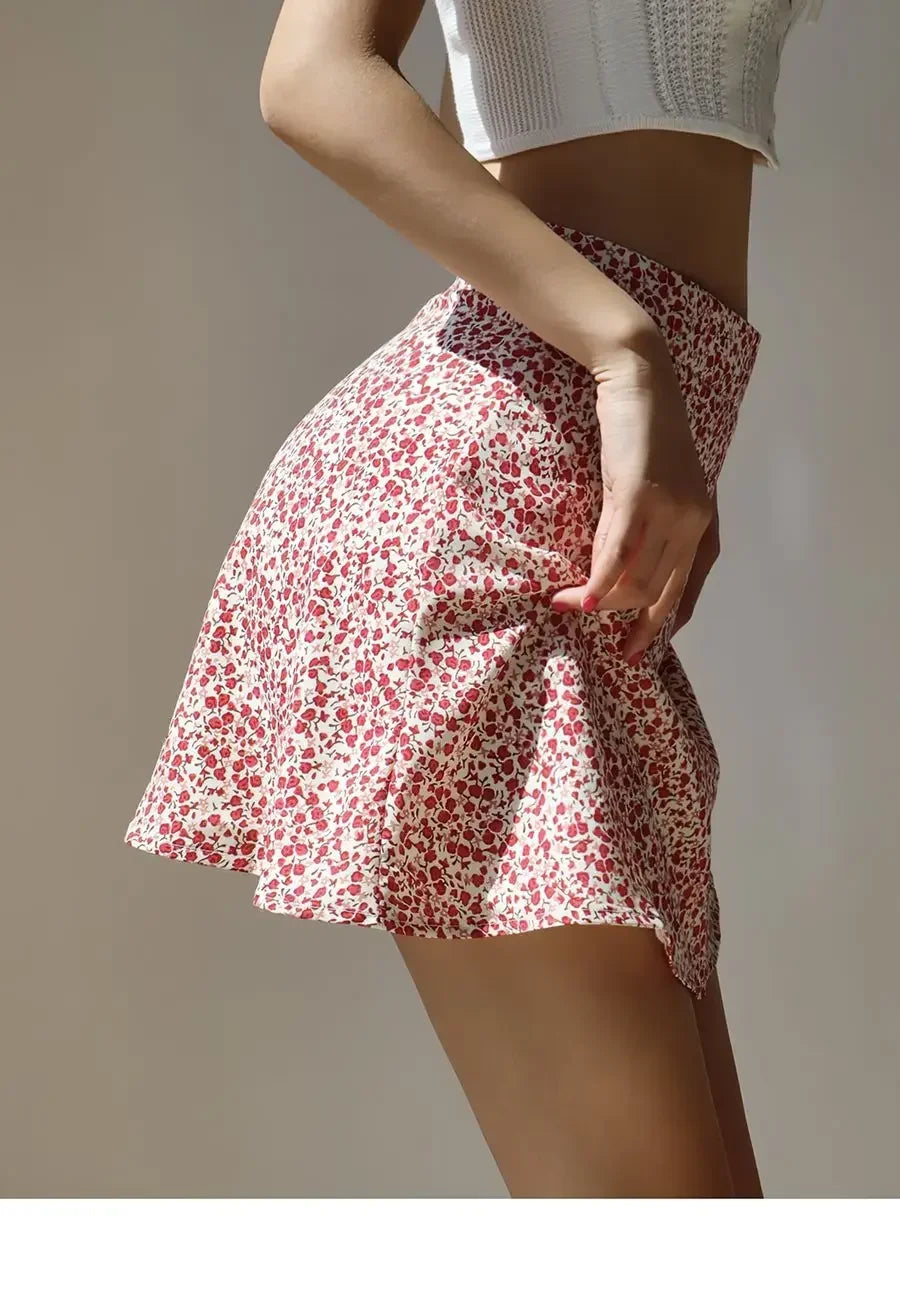 Retro French Girl Floral Skirt Summer Large Size High Waist Long Legs A-line Skirt Popular Vacation Short Skirt Umbrella Skirt
