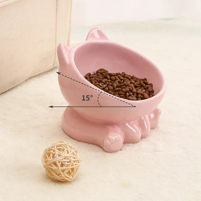 Cat And Dog Rice Bowl Pet Accessories Ceramic Diagonal High Feet Stable Cute Protection Cervical Spine Cat Dog Drinking Bowls 