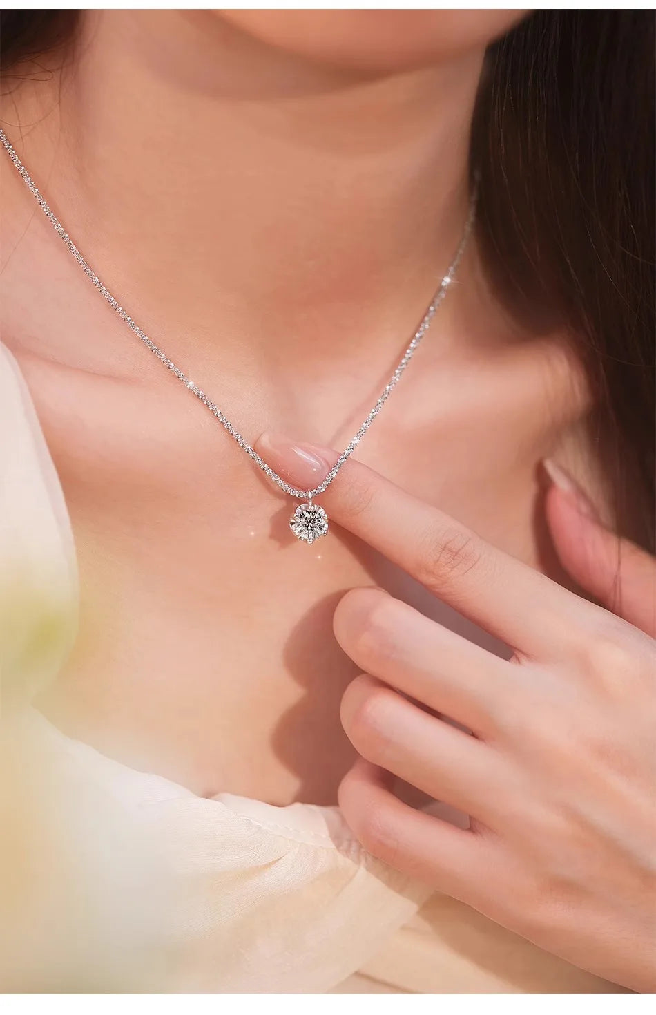 TEN CARATS 1-2CT Women's Necklace Super Sparkly D Color VVS1 Moissanite Pendant S925 sterling silver chain plated 18K white gold