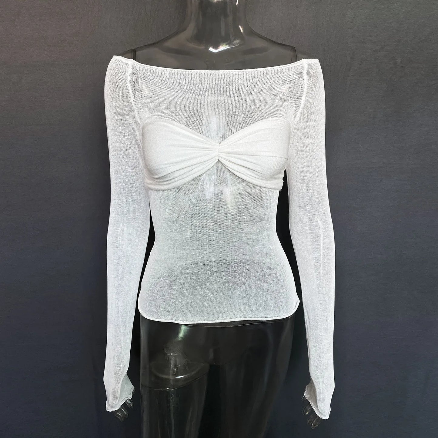 Mozision See Through Mesh Crop Top Women Pullovers Strapless Short Knit Cropped Tops Ladies Tee Shirt Sexy Off-shoulder T-shirt