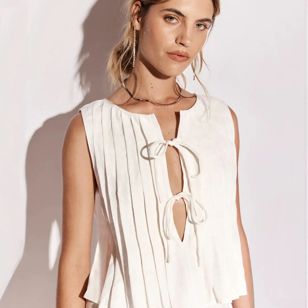 Tossy White Bandage Ribbed Tank Top Shirts For Women Hollow Out Sleeveless Slim Summer Fashion Vest Women's Lace-Up Vest Y2k Top