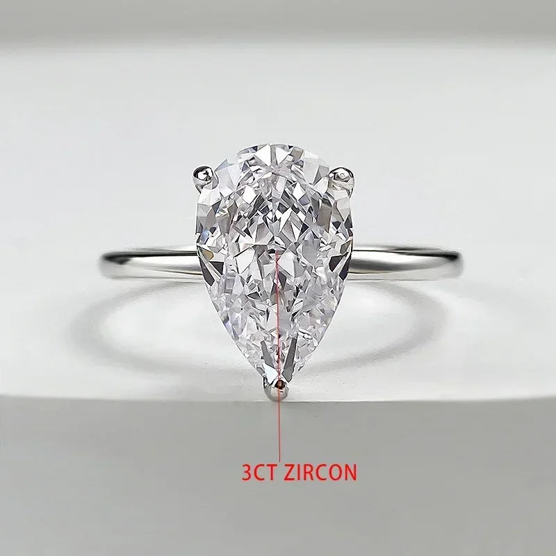 TFGLBU D VVS1 Pear Moissanite Ring for Women GRA Certified Lab Diamond Solid S925 Silver Plated 18k Dainty Wedding Ring Jewelry