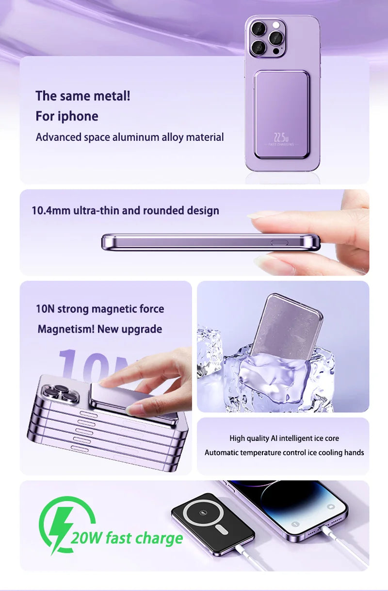 Xiaomi Ultra Slim Power Bank Mac Fast Charge Auxiliary Battery 50000mAh Magnetic Magnet Wireless Charging For IPhone Samsung