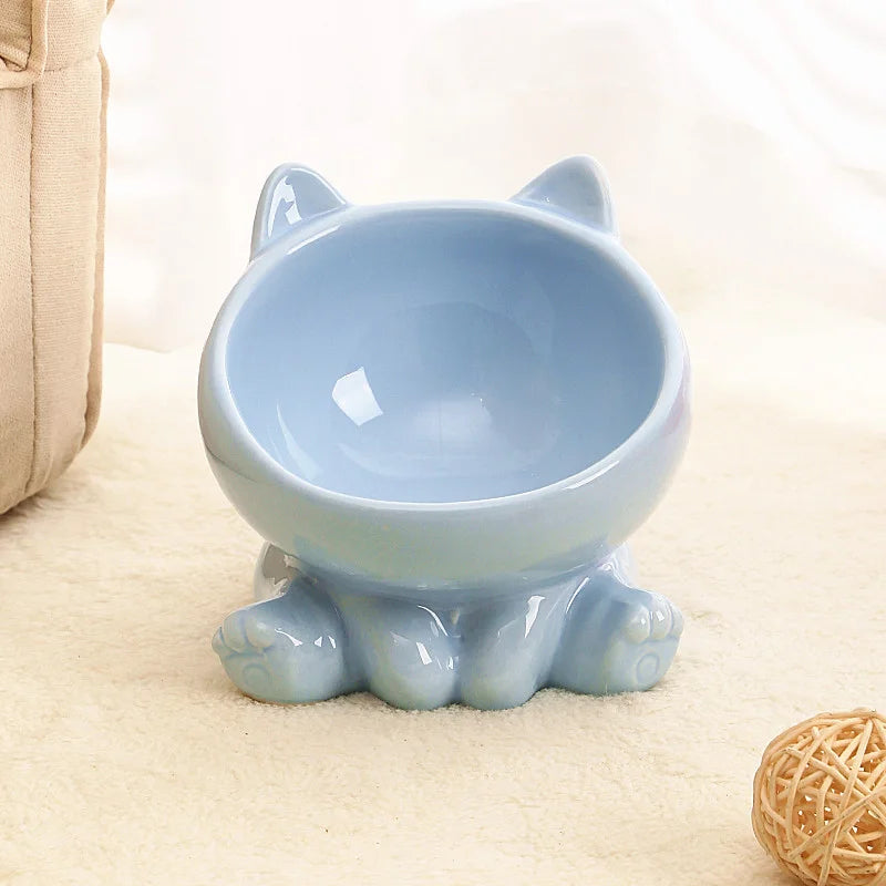 Cat And Dog Rice Bowl Pet Accessories Ceramic Diagonal High Feet Stable Cute Protection Cervical Spine Cat Dog Drinking Bowls 