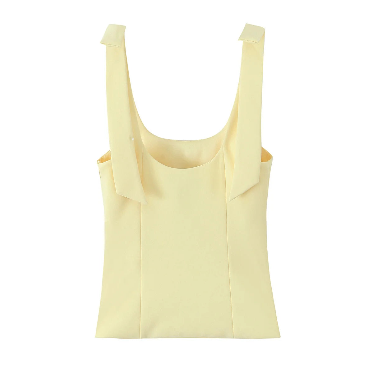 TRAFZA Summer Woman Elegant High Street Solid Side Zipper Slim Tops Women's Chic Sexy Sleeveless Bow Square Collar Sling Top