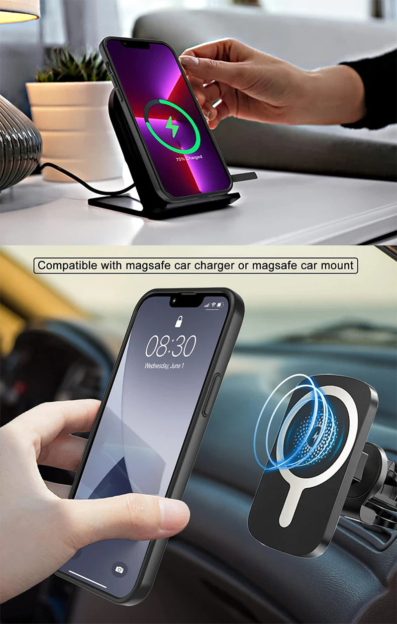 Magnetic Mobile Phone Case with Stand for iPhone 16 14 Plus 15 13 Pro Max 12 11 Cases Protective Apple Cover with Kickstand