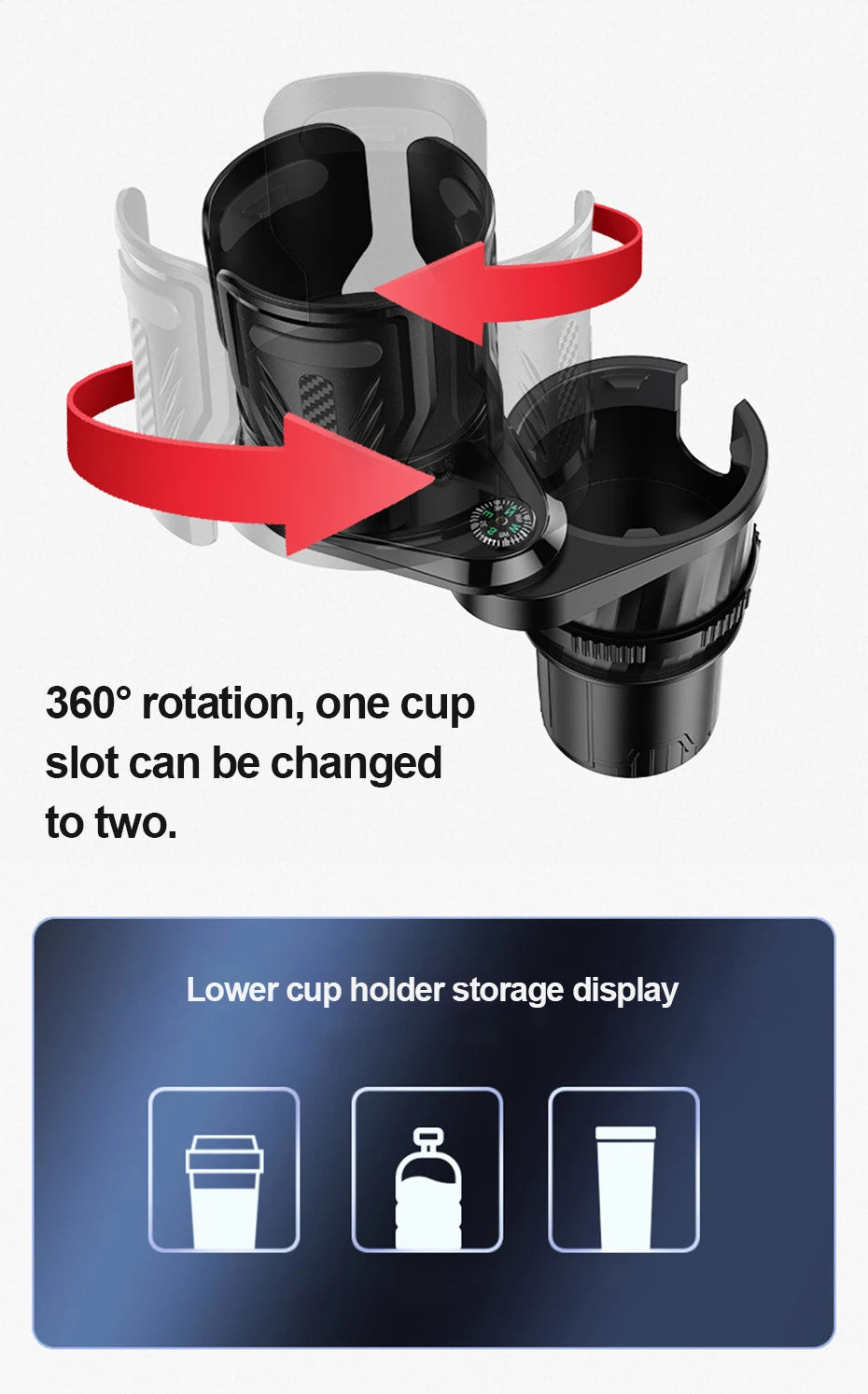 SEAMETAL 2 IN 1 Car Cup Holder Expander Adapter Base Vehicle Drinking Bottle Phone Organizer for Auto Car Styling Accessories