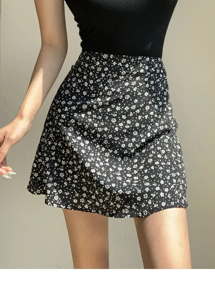 Retro French Girl Floral Skirt Summer Large Size High Waist Long Legs A-line Skirt Popular Vacation Short Skirt Umbrella Skirt