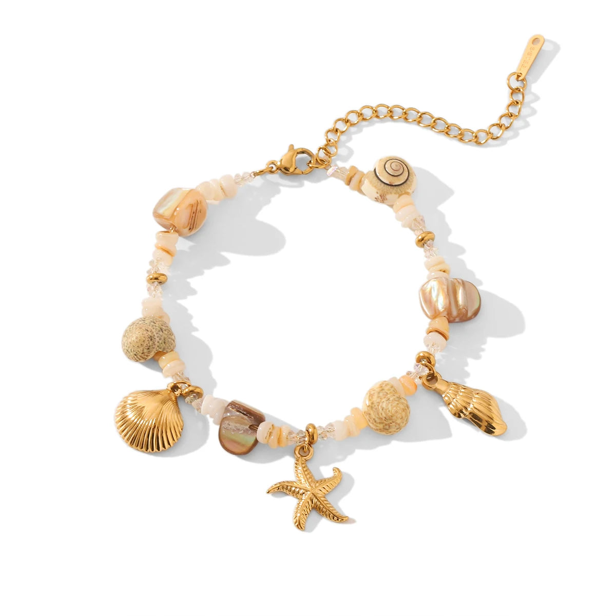 Vintage Real Shell Pendant Bracelet Woman Stainless Steel Adjustable Summer Beach Starfish Conch Hand Chain Jewellery Waterproof