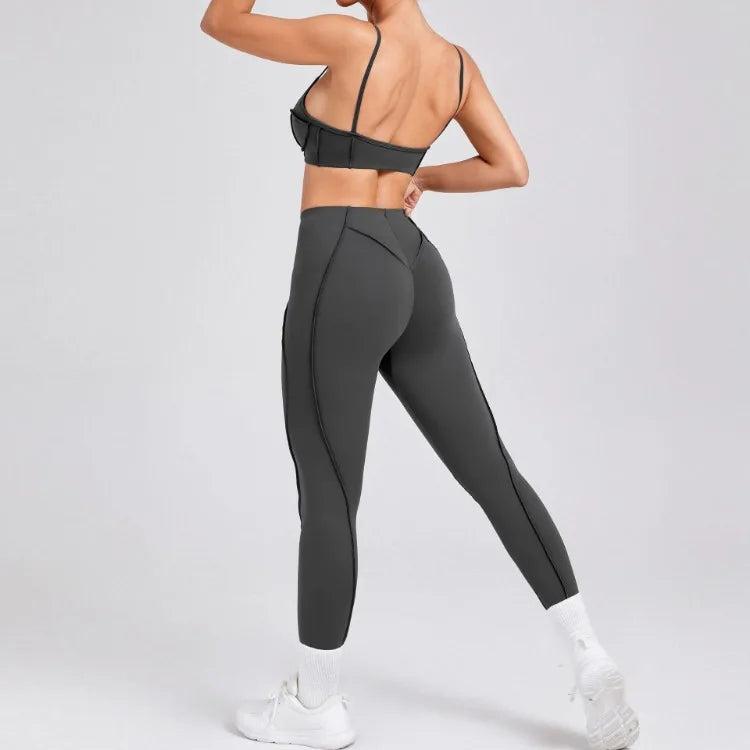 Seamless Yoga Sets Sports Fitness High Waist Hip-lifting Shapeing Trousers Backless Bra Suit Workout Gym Leggings Sets for Women