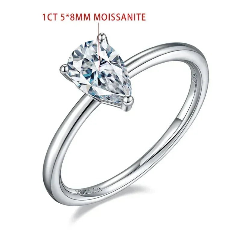 TFGLBU D VVS1 Pear Moissanite Ring for Women GRA Certified Lab Diamond Solid S925 Silver Plated 18k Dainty Wedding Ring Jewelry
