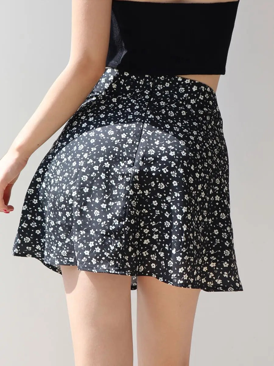 Retro French Girl Floral Skirt Summer Large Size High Waist Long Legs A-line Skirt Popular Vacation Short Skirt Umbrella Skirt