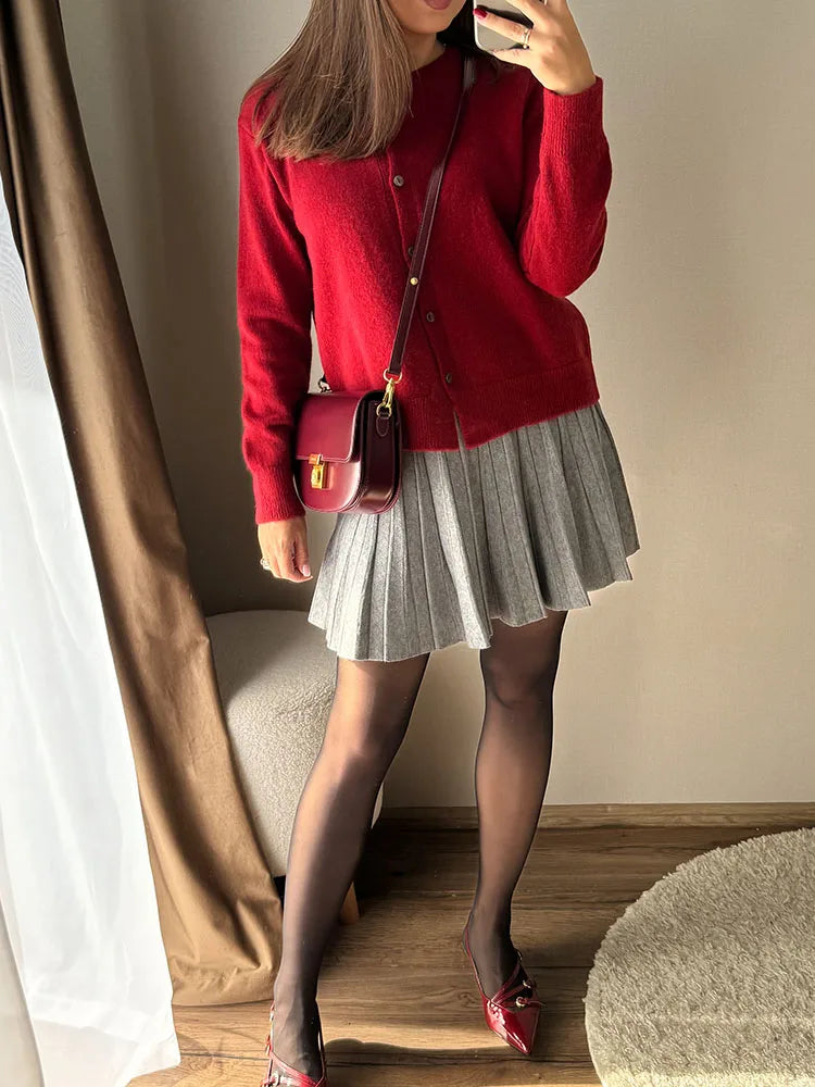Spring Knit White Mini Pleated Skirts For Women A Line Skirt Gray High Waist Women Knitted Pleated Short Skirts Korean Fashion