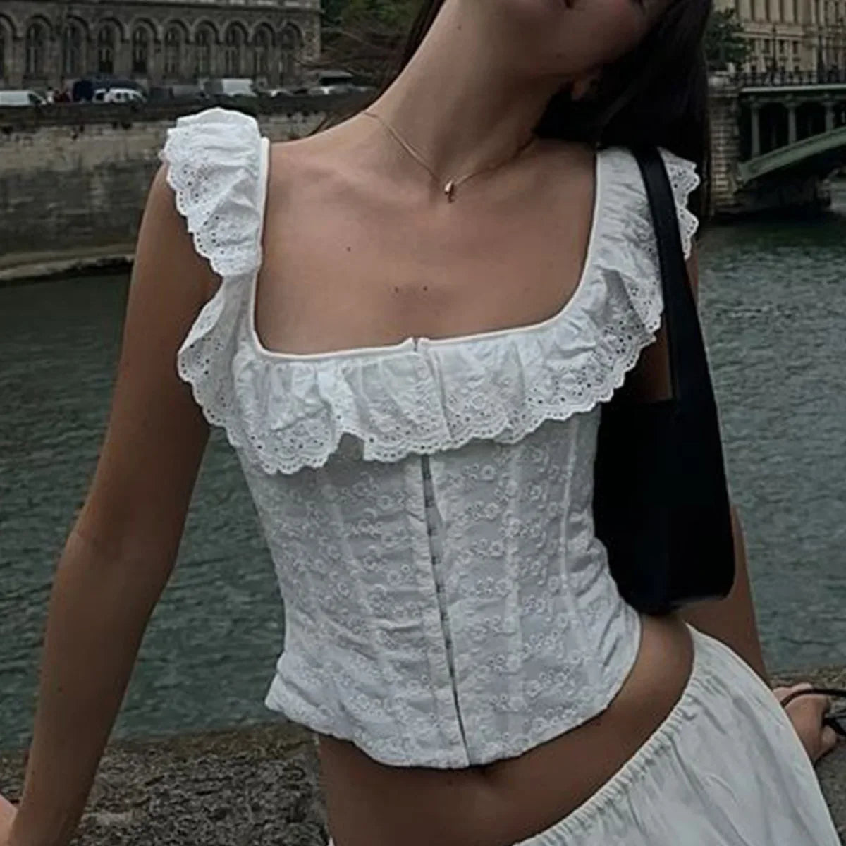 Mingmingxi Summer White Corset Top Sexy 2024 New Arrivals Summer Crop Top Women Lace Up Tanks Top