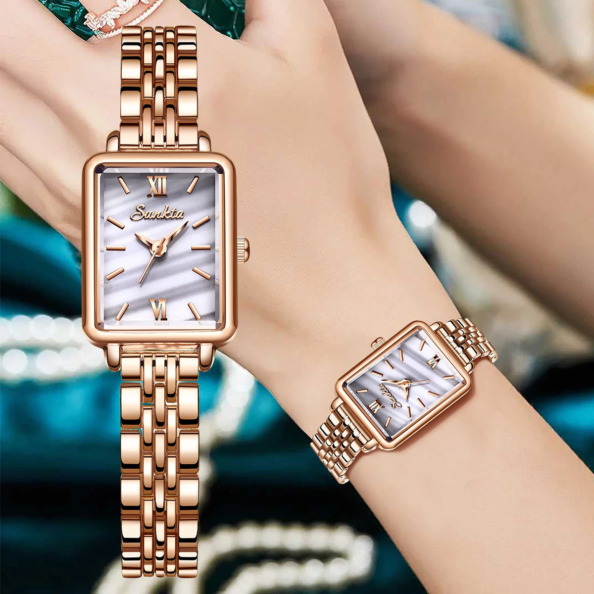 LIGE Sunkta Elegant Quartz Women Watch Simple Stainless Steel Strap Simple Square Dial Luxury Slim Fashion Casual Ladies Watches