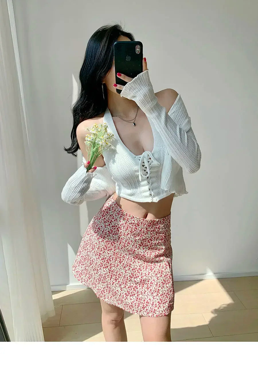 Retro French Girl Floral Skirt Summer Large Size High Waist Long Legs A-line Skirt Popular Vacation Short Skirt Umbrella Skirt