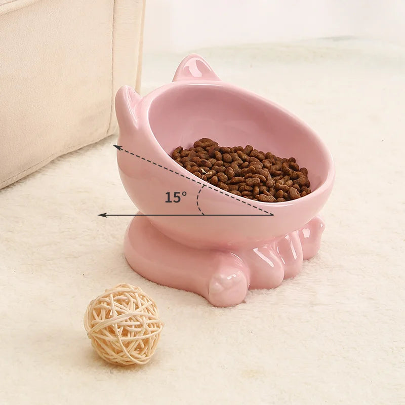 Cat And Dog Rice Bowl Pet Accessories Ceramic Diagonal High Feet Stable Cute Protection Cervical Spine Cat Dog Drinking Bowls 