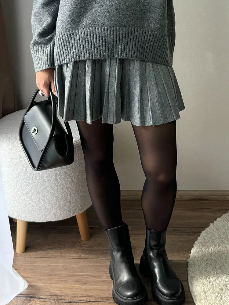 Spring Knit White Mini Pleated Skirts For Women A Line Skirt Gray High Waist Women Knitted Pleated Short Skirts Korean Fashion