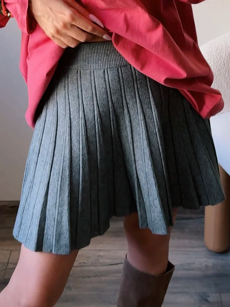 Spring Knit White Mini Pleated Skirts For Women A Line Skirt Gray High Waist Women Knitted Pleated Short Skirts Korean Fashion