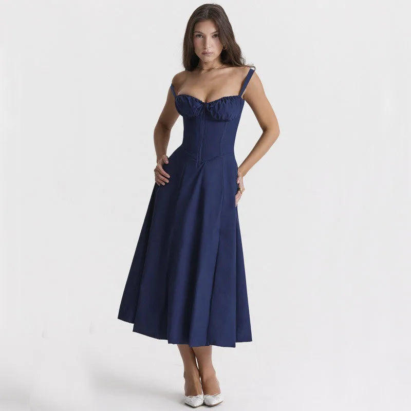 Luxury new temperament solid color fashion high-end halter dress floral dress women