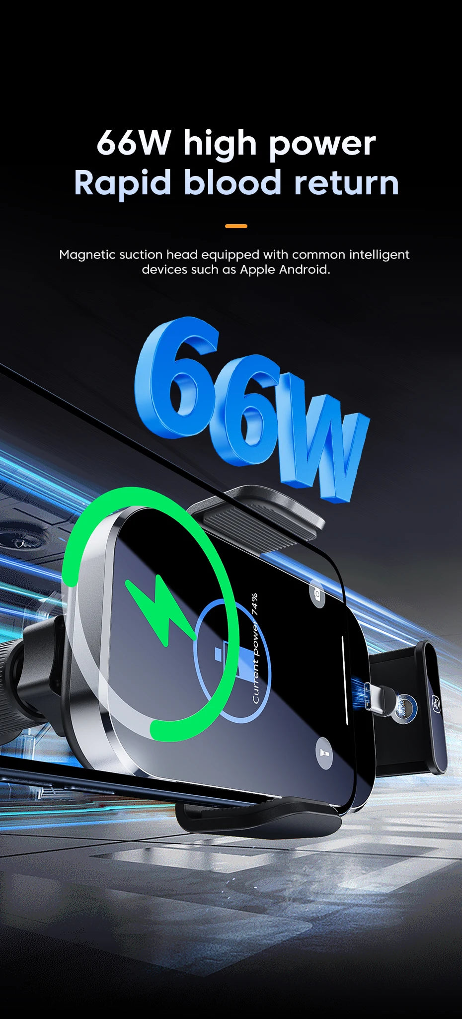 66W Wireless Car Charger Air Vent Auto Clamping Super Fast Charging Station Car Phone Holder for iPhone 15 14 13 12 Samsung