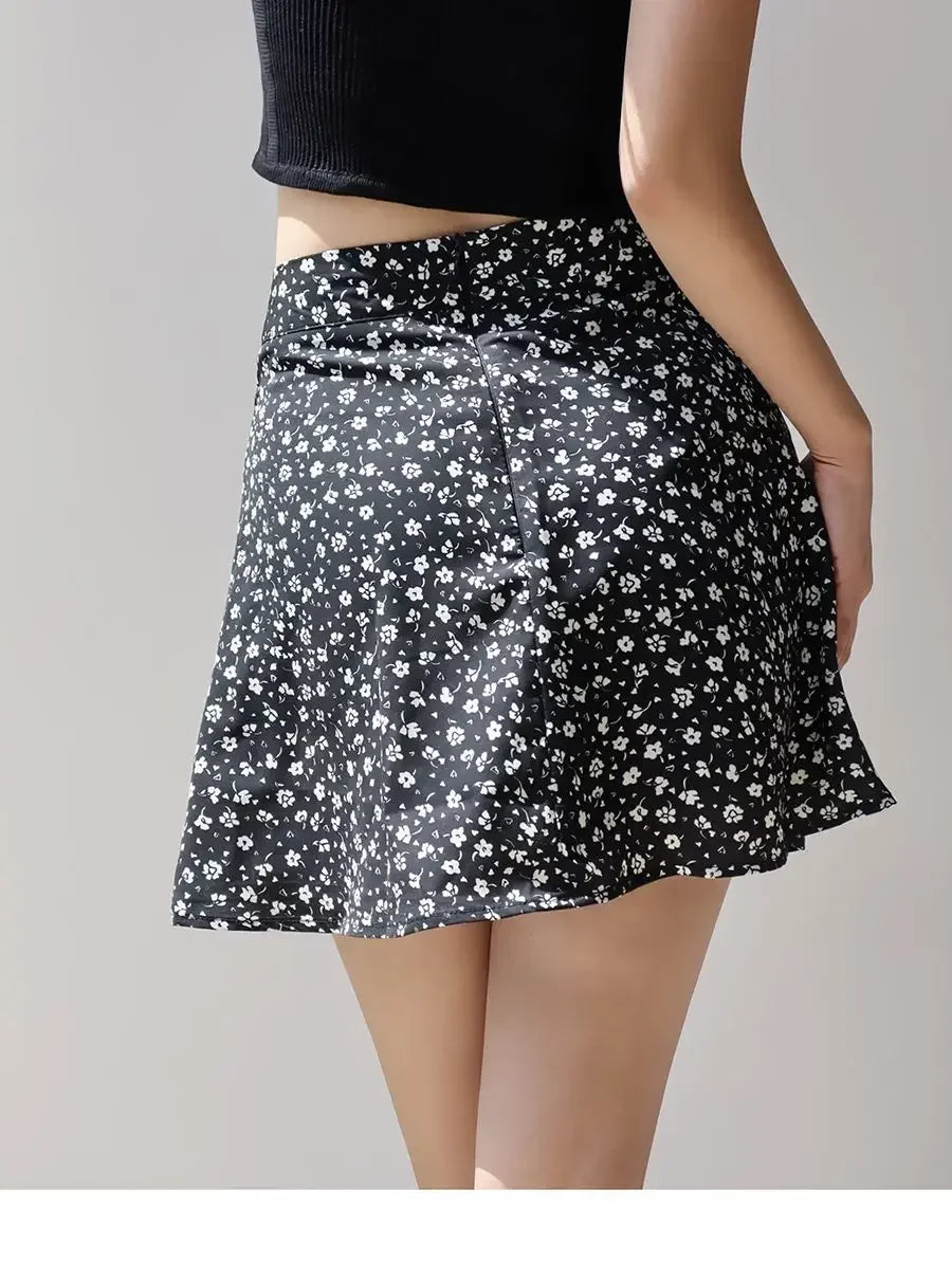 Retro French Girl Floral Skirt Summer Large Size High Waist Long Legs A-line Skirt Popular Vacation Short Skirt Umbrella Skirt