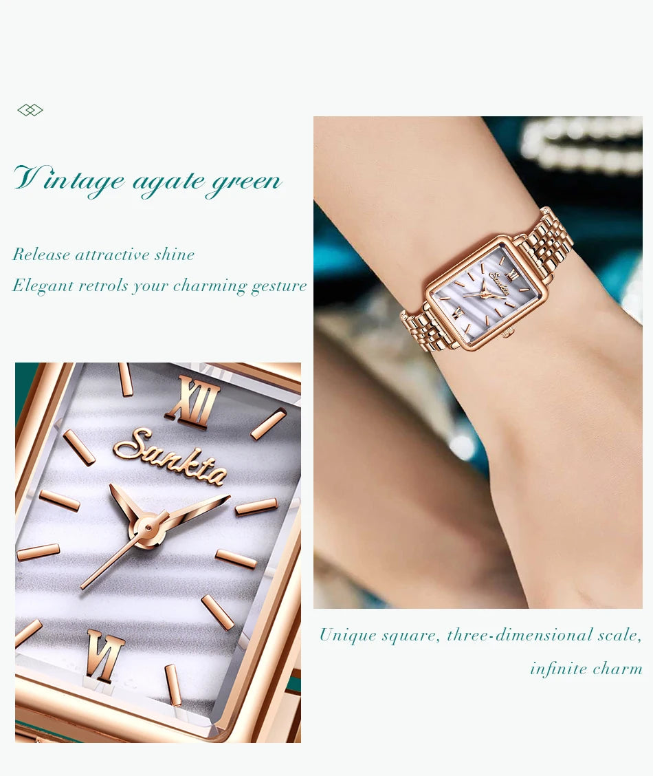 LIGE Sunkta Elegant Quartz Women Watch Simple Stainless Steel Strap Simple Square Dial Luxury Slim Fashion Casual Ladies Watches