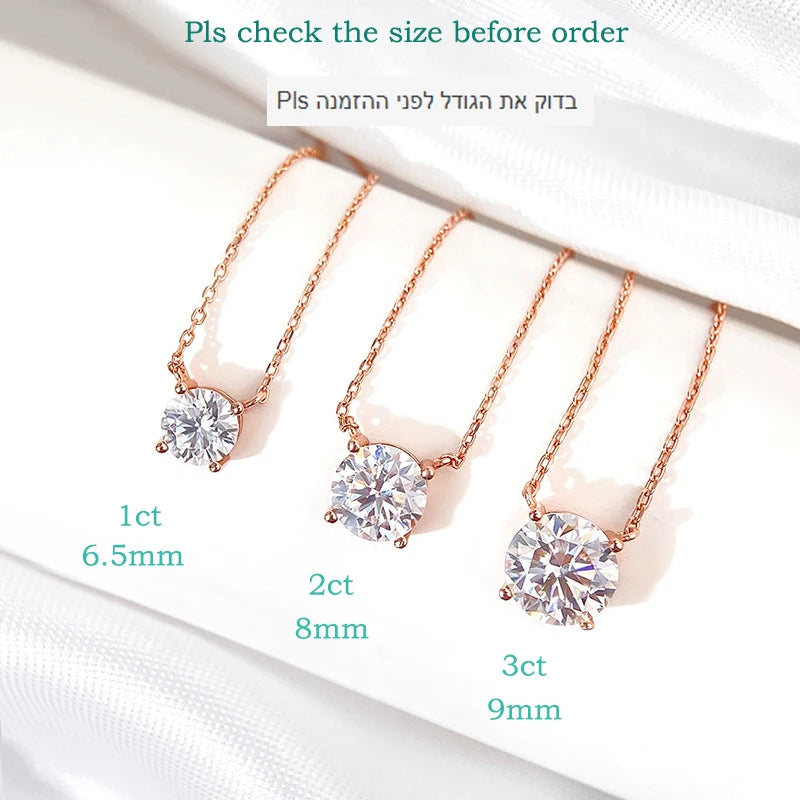 Smyoue 1-5CT Rose Gold Color Moissanite Necklace for Women D Color Sparkling Classic Lab Diamon Pendant Sterling Silver 925 GRA