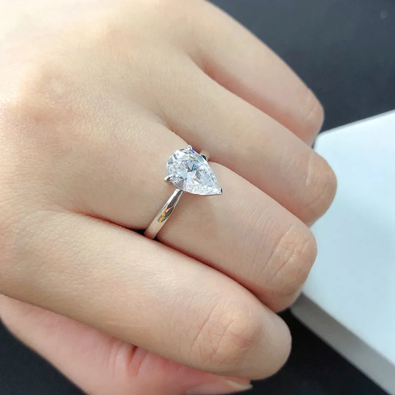 TFGLBU D VVS1 Pear Moissanite Ring for Women GRA Certified Lab Diamond Solid S925 Silver Plated 18k Dainty Wedding Ring Jewelry