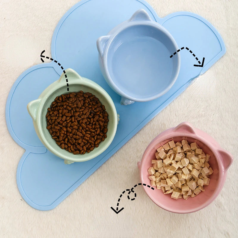 Cat And Dog Rice Bowl Pet Accessories Ceramic Diagonal High Feet Stable Cute Protection Cervical Spine Cat Dog Drinking Bowls 