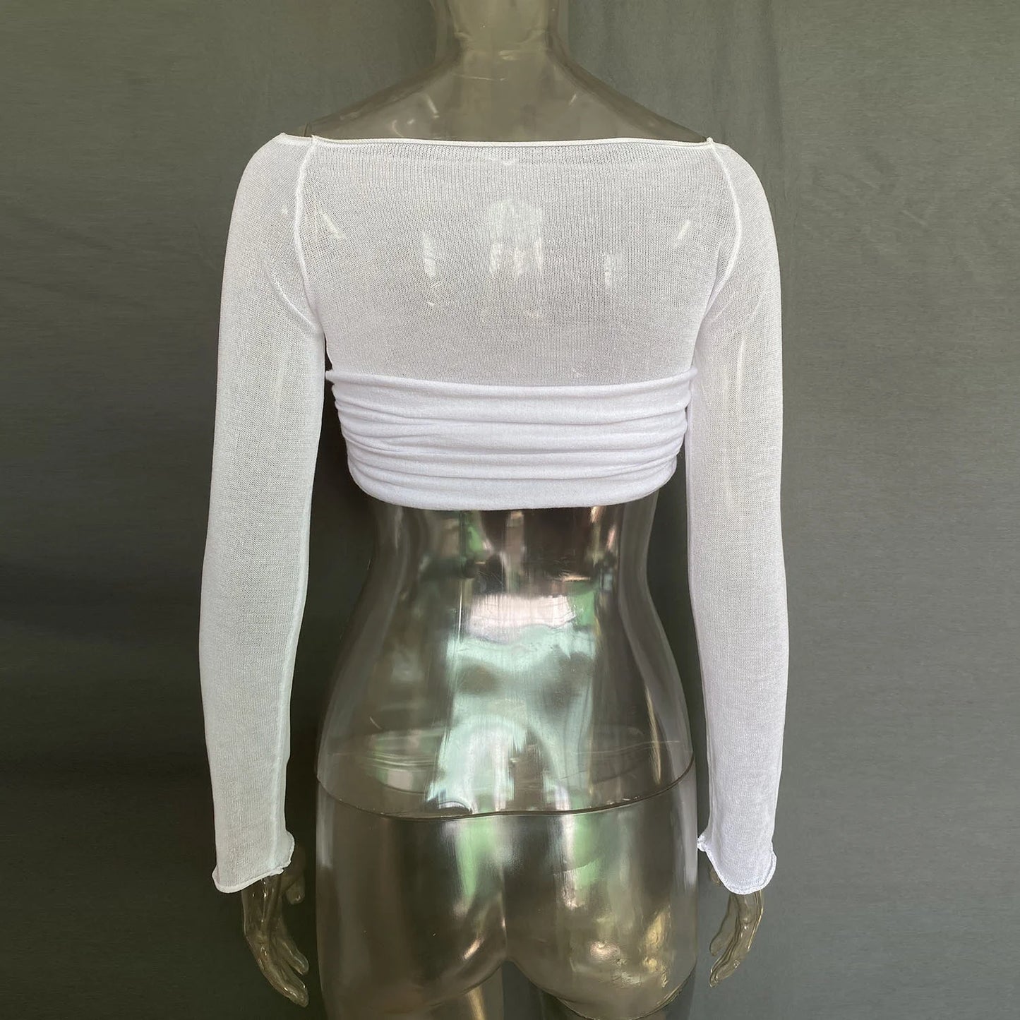 Mozision See Through Mesh Crop Top Women Pullovers Strapless Short Knit Cropped Tops Ladies Tee Shirt Sexy Off-shoulder T-shirt