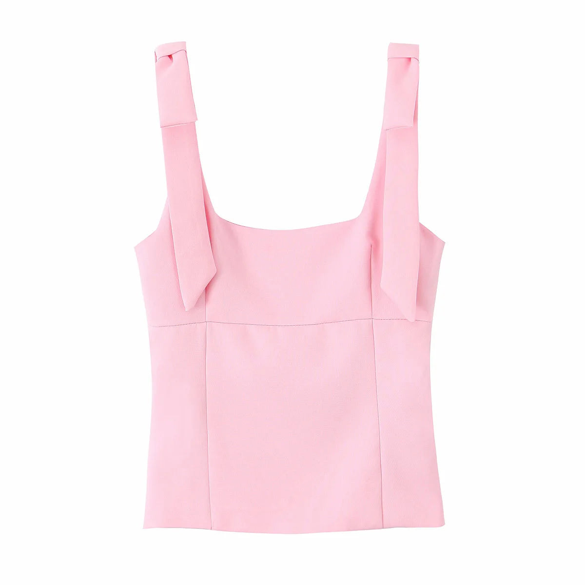 TRAFZA Summer Woman Elegant High Street Solid Side Zipper Slim Tops Women's Chic Sexy Sleeveless Bow Square Collar Sling Top