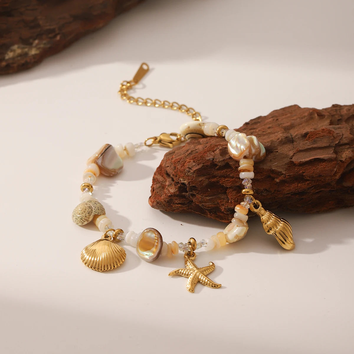 Vintage Real Shell Pendant Bracelet Woman Stainless Steel Adjustable Summer Beach Starfish Conch Hand Chain Jewellery Waterproof