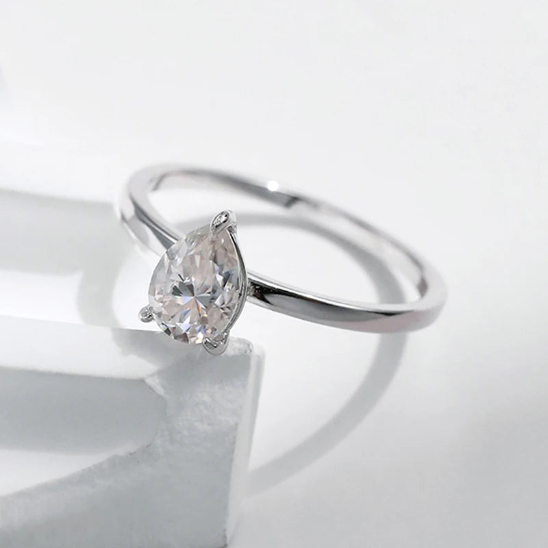TFGLBU D VVS1 Pear Moissanite Ring for Women GRA Certified Lab Diamond Solid S925 Silver Plated 18k Dainty Wedding Ring Jewelry