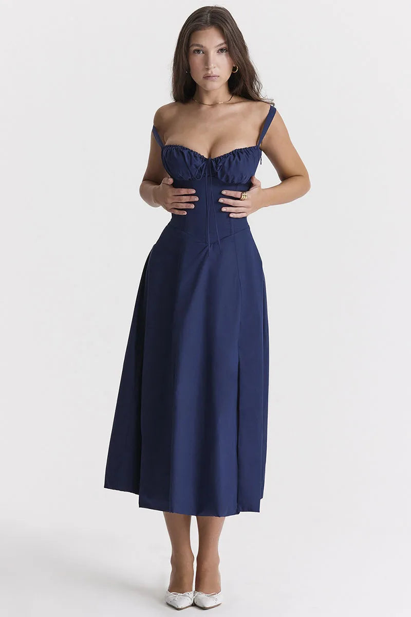 Luxury new temperament solid color fashion high-end halter dress floral dress women